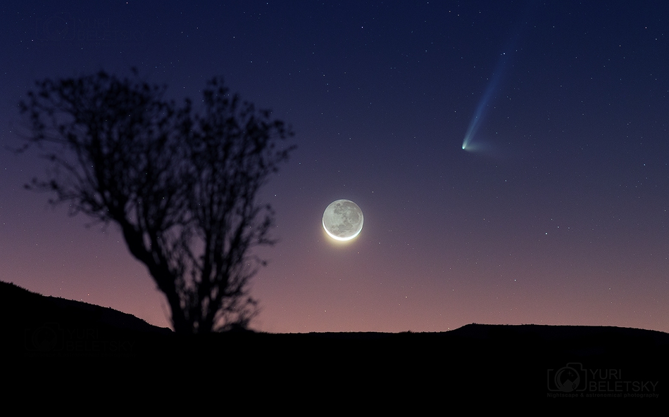 El cometa PanSTARRS y la Luna creciente